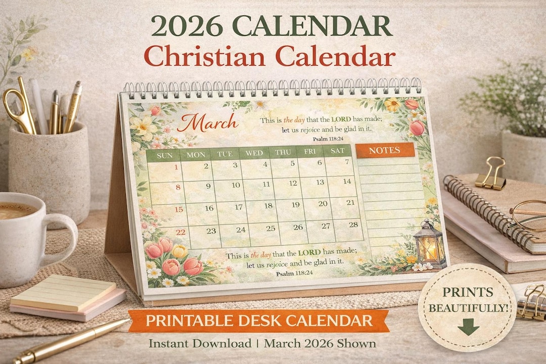 2026 Christian Calendar Printable | Faith Bible Verse Wall Calendar ...