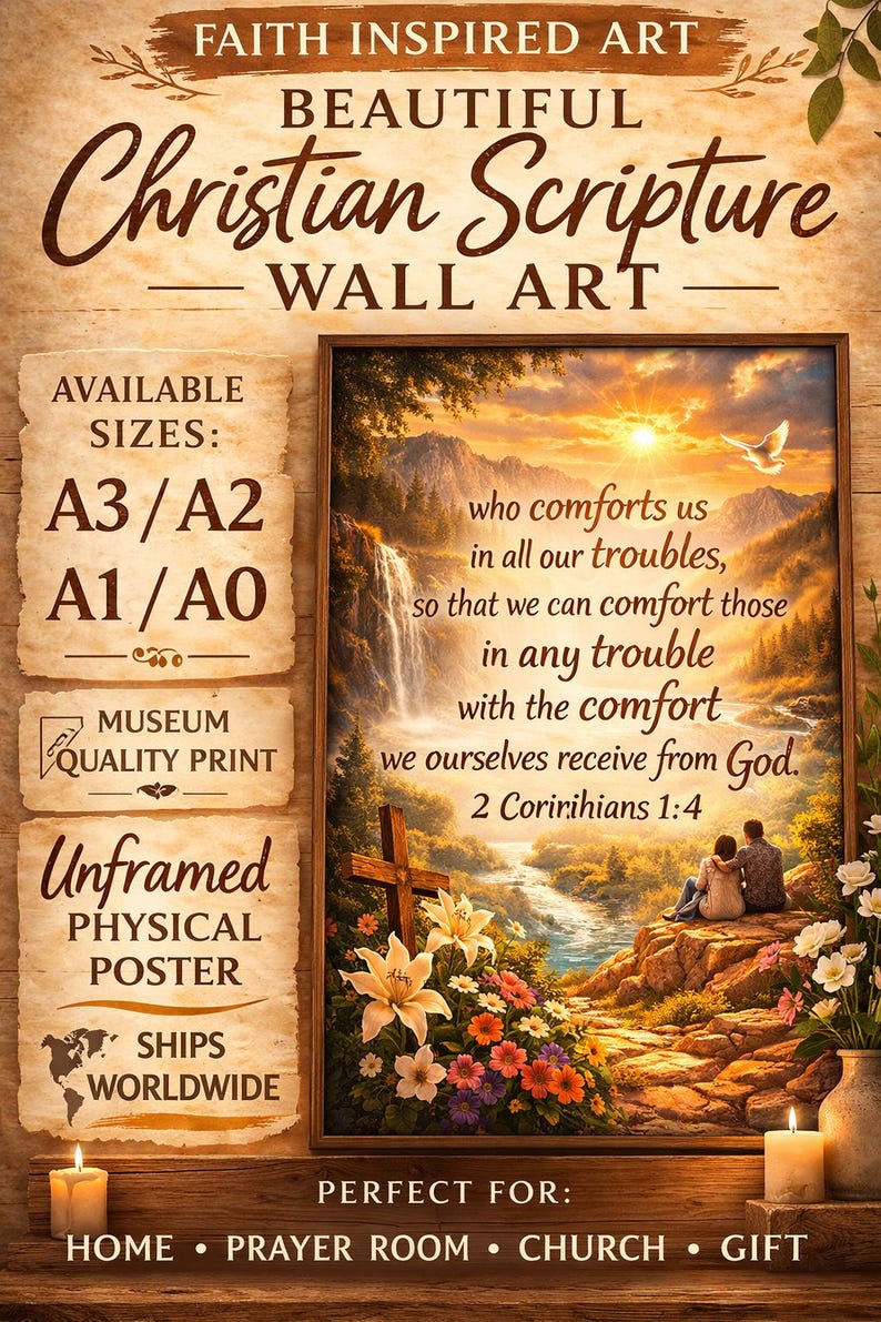 Scripture Feature 2 Corinthians 1:4 Scripture Poster | Comforting Bible Verse Wall Art ...
