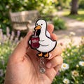 Cute Duck Drinking DrP Badge Reel | Retractable Soda Can ID Holder | Kawaii Nurse Badge Clip, Teacher Gift, Funny Acrylic Badge Reel