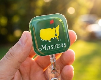 Masters Golf Badge Reel, Retractable ID Badge Holder for Golf Lovers, Green Augusta Golf Tournament Badge Clip, Sports Fan Gift