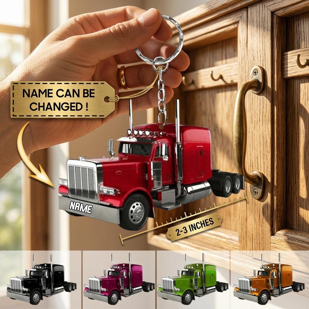 Custom Semi-truck Keychain, Personalized Big Rig Acrylic Bag Tag - Etsy