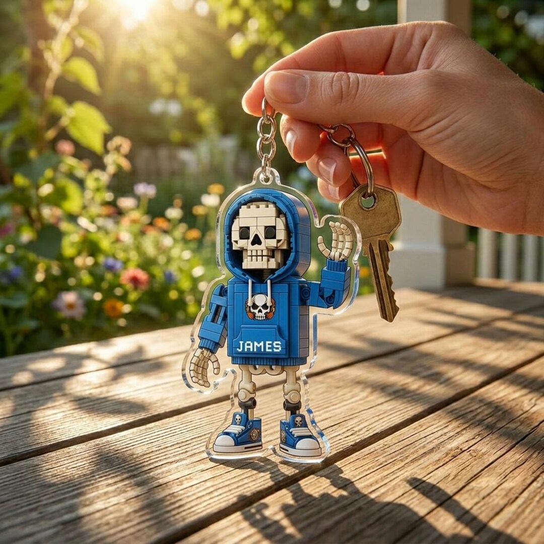 Custom Building Block Skeleton Keychain, Personalized Name Accessory ...