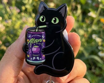 Halloween Black Cat Badge Reel, Witchy Cat Retractable Badge Holder, Spooky Cat ID Clip, Cute Fall Nurse Accessory, Halloween Work Gift