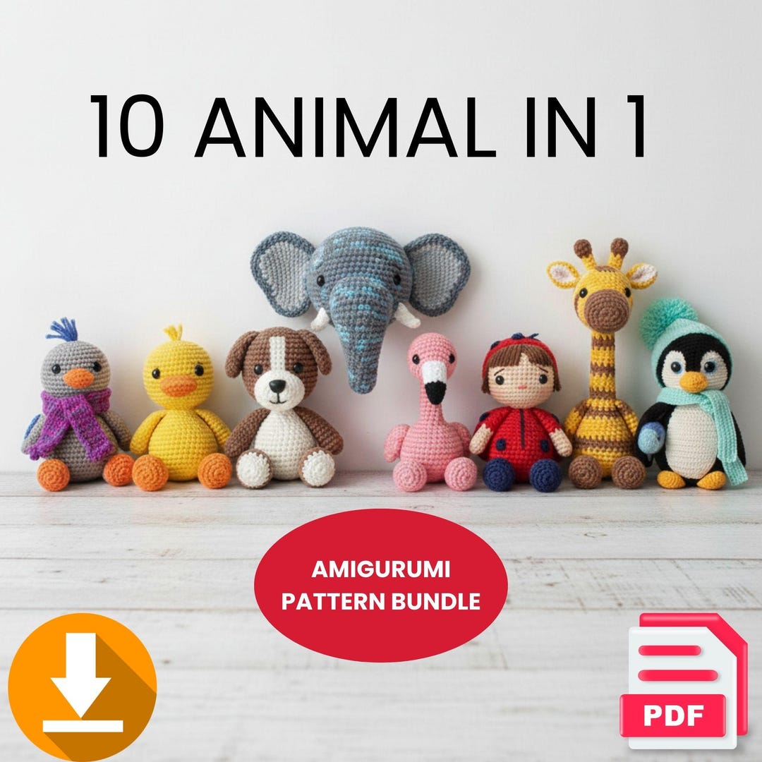 Animal Amigurumi Pattern Bundle – 10 Crochet Toy Patterns PDF, Instant ...