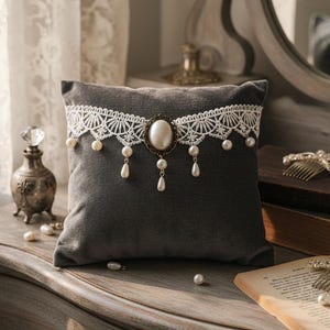 Vintage Lace Pearl | Velvet Jewelry Display Pillow | Ring Brooch Organizer