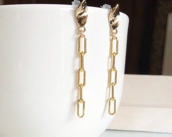 Gold Paper Clip Chain Earrings