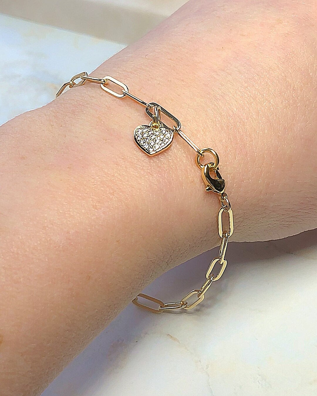 Paperclip Charm Bracelet in Gold Etsy