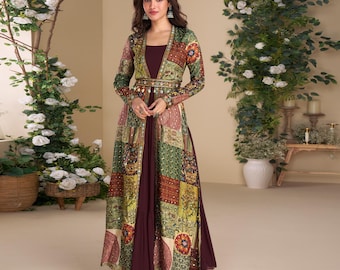 Indisches Saree Brautkleid - Fließender Georgette mit Seiden Shrug