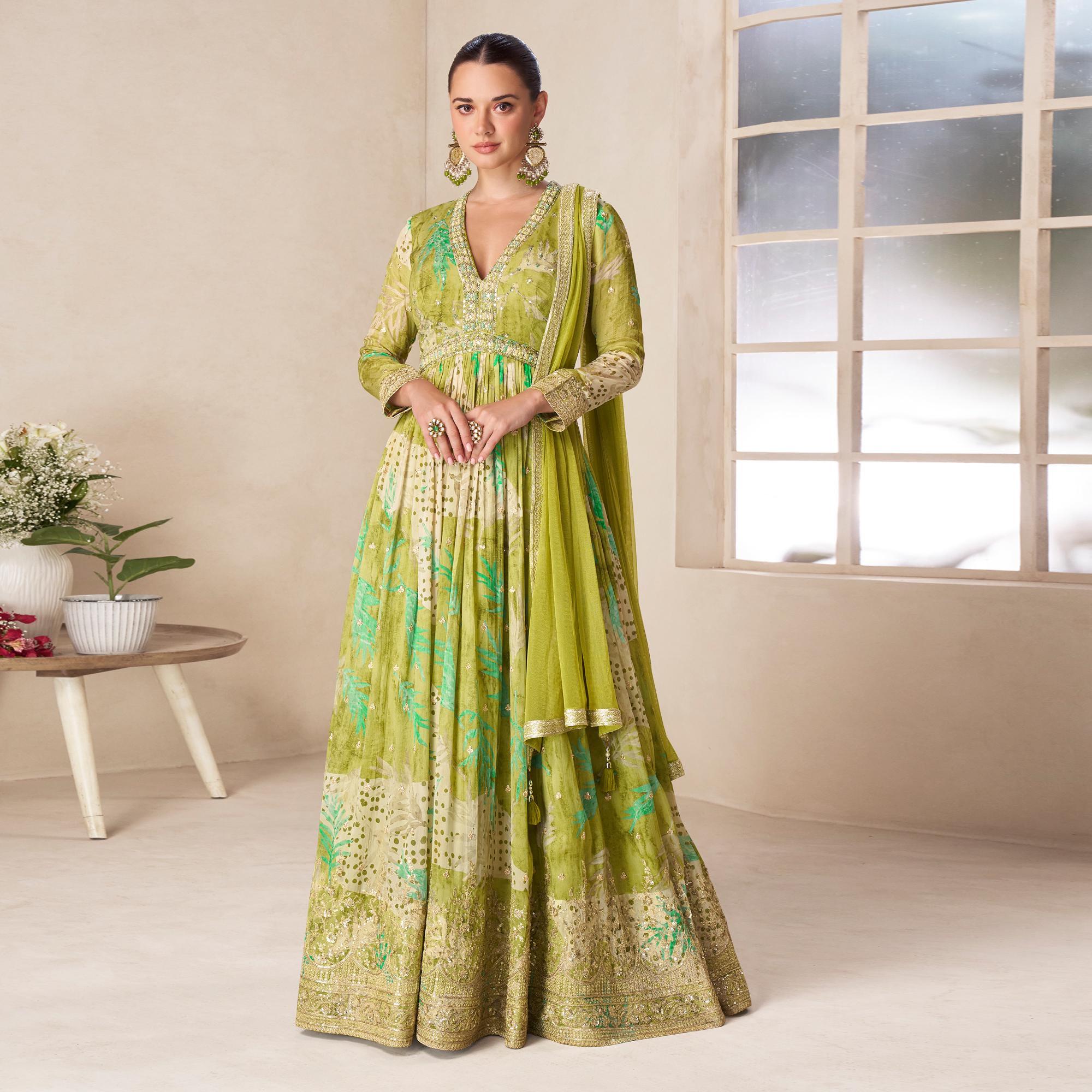 slim fit dress slacks Noorani Emerald Dark Green Anarkali Set – Tamara main image 1