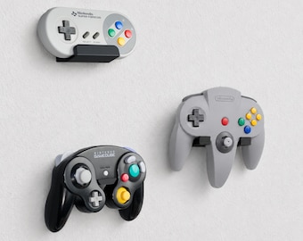 Retro Game Controller Wall Mount Holder Compatible with N64, SNES, GameCube, No Drill 3M Tape or Screw Mount Rack 3D Printed Gamepad Stand