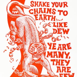 Shake Your Chains linocut blockprint