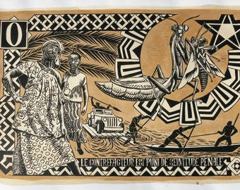 Counterfeit: 1- linoleum blockprint with hand-painting