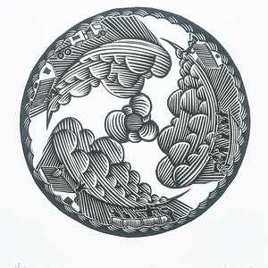 Akut linoleumsnitt blocktryck