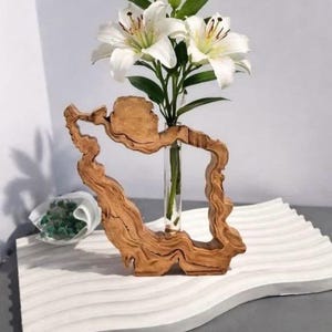 Wooden Iran Map Handmade Inspired Flower Holder - Nowruz Decor - Minimalist Wood Sculpture Vase