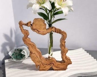 Porte-fleurs inspiré de la carte de l'Iran en bois - Décoration Nowruz - Vase minimaliste en sculpture sur bois