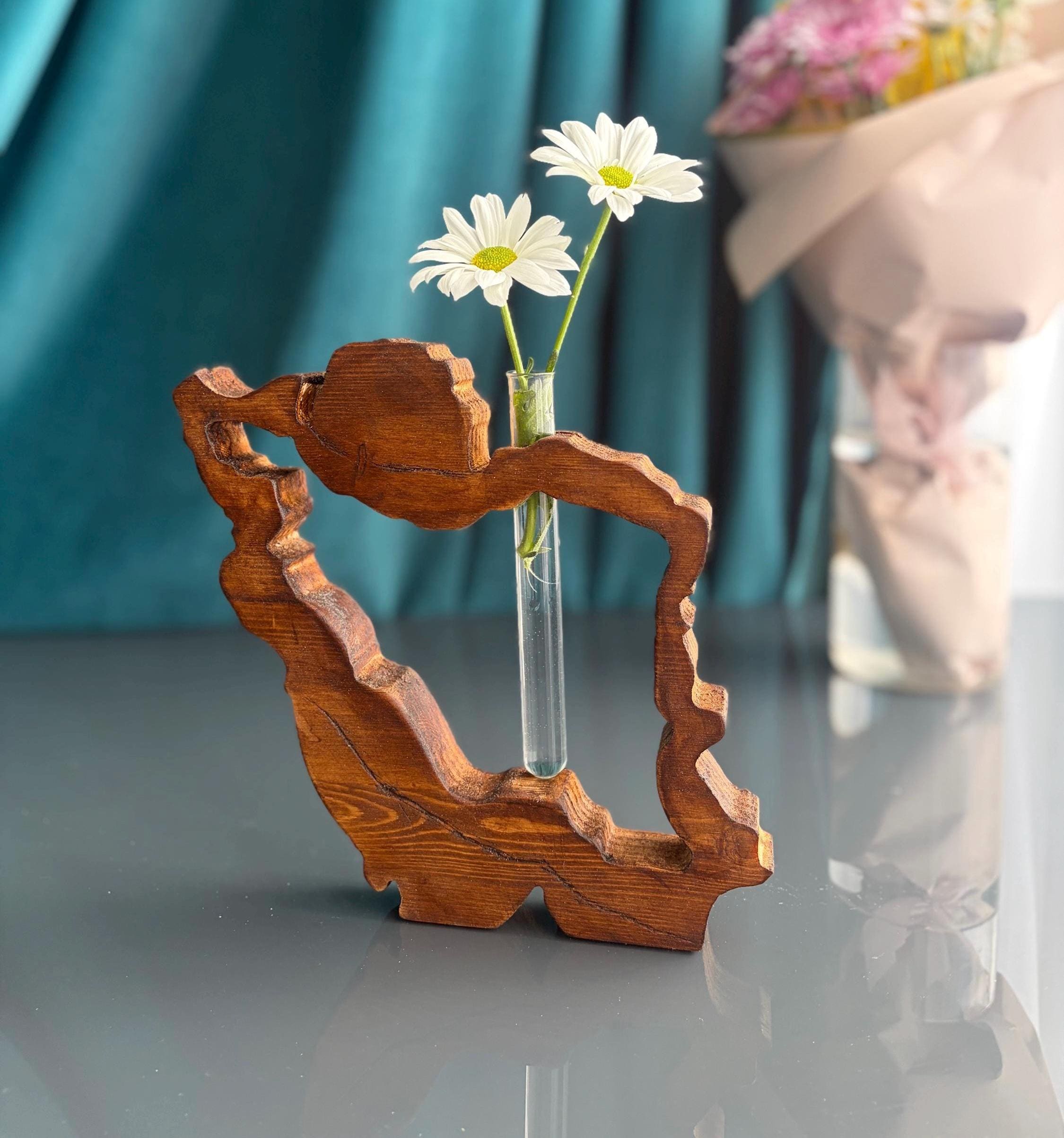 Wooden Iran Map Handmade Inspired Flower Holder - Nowruz Decor
