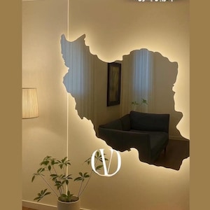Espejo de pared con mapa de Irán - Arte persa minimalista - Espejo persa para sala de estar - Elegante decoración de pared con silueta de Irán