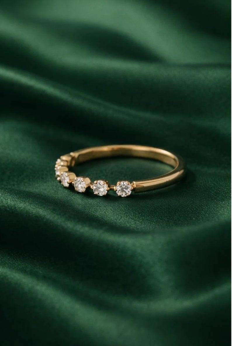 Round Cut Moissanite Wedding Band | Yellow Gold Half Eternity Ring ...