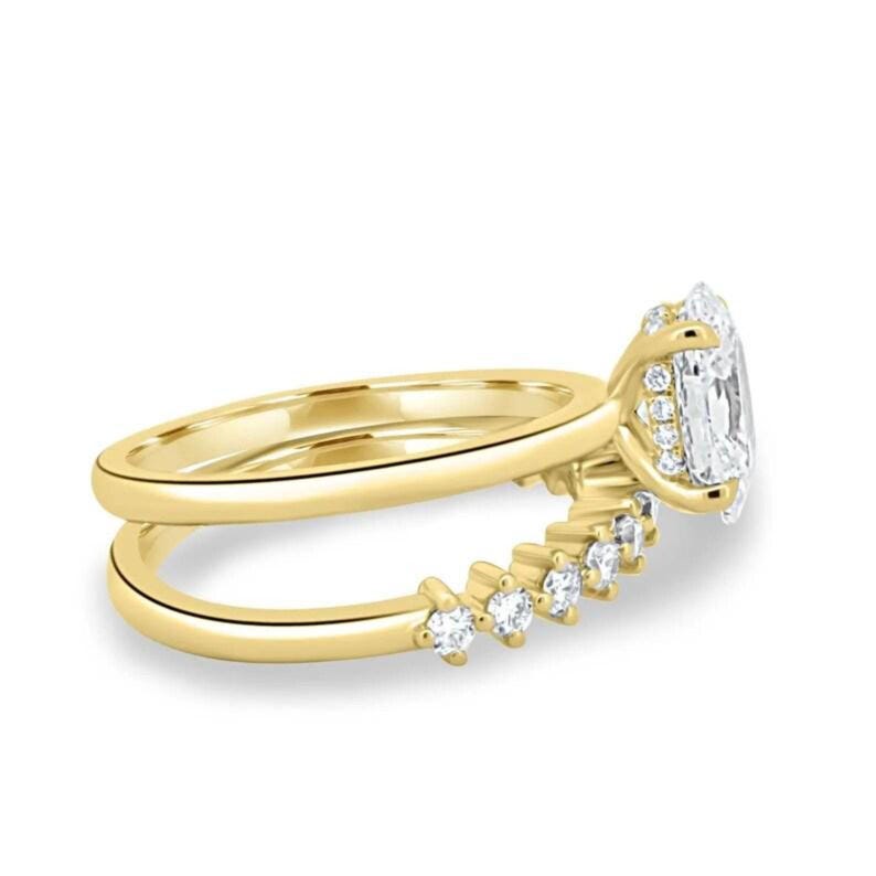 3CT Oval Cut Moissanite Engagement Ring Set | Wedding Band Set | Curved ...