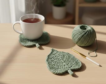 Easy Crochet Leaf Coaster Pattern for Beginners | Botanical Mug Mat PDF | Quick Small Gift Idea