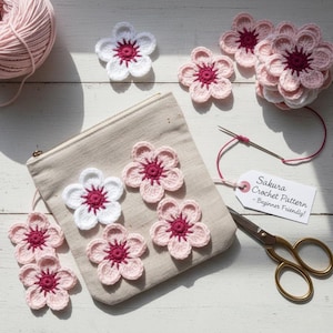 Cherry Blossom Crochet Pattern | Sakura Flower Crochet | Easy Beginner Floral Applique