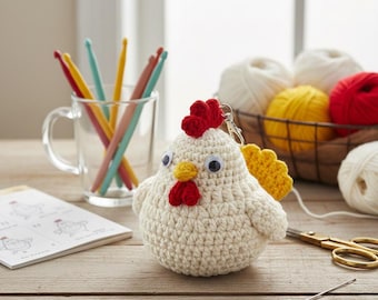 Crochet Chicken Keychain – Amigurumi Mini Chicken Bag Charm, Kawaii Farm Animal Toy