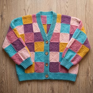 Patroon gehaakt patchwork vest pdf – oma vierkante trui voor beginners, modern jack met kleurvlakken