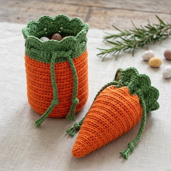 Crochet Carrot Treat Bag Pattern, Beginner Easter Drawstring Pouch (PDF Pattern)