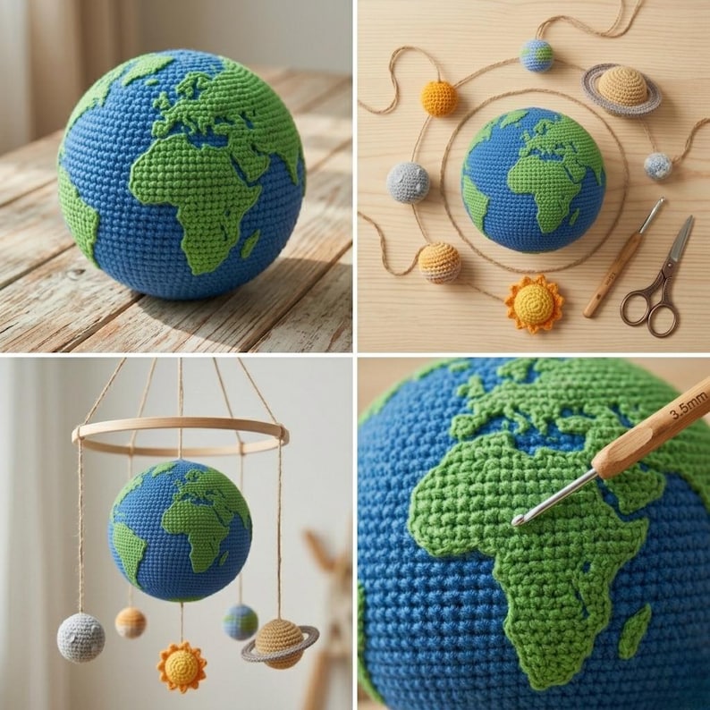 Crochet Earth Amigurumi Pattern | Tapestry Colorwork Globe Toy (PDF ...