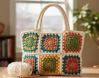 Scrappy Granny Square Crochet Tote Bag – Easy Pattern (PDF Pattern)