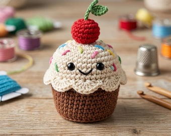 No-Sew Amigurumi Cupcake Crochet Pattern | Kawaii Dessert Plush (PDF Download)