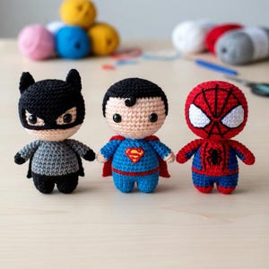 DIY-patroon amigurumi superheld – gehaakt speelgoed Batman, Superman en Spiderman