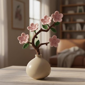 Wzór na szydełkowanie kwiatu wiśni (sakury) – gałązka kwiatu szydełkowego DIY, PDF dla początkujących i do dekoracji