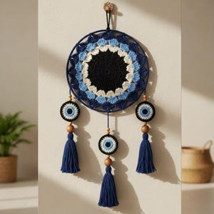 Evil Eye Traumfänger Häkelanleitung - Boho-Wanddeko (PDF)