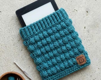 Crochet Kindle Sleeve Pattern PDF | Bobble Stitch Textured E-Reader Case | Chunky Tech Cozy
