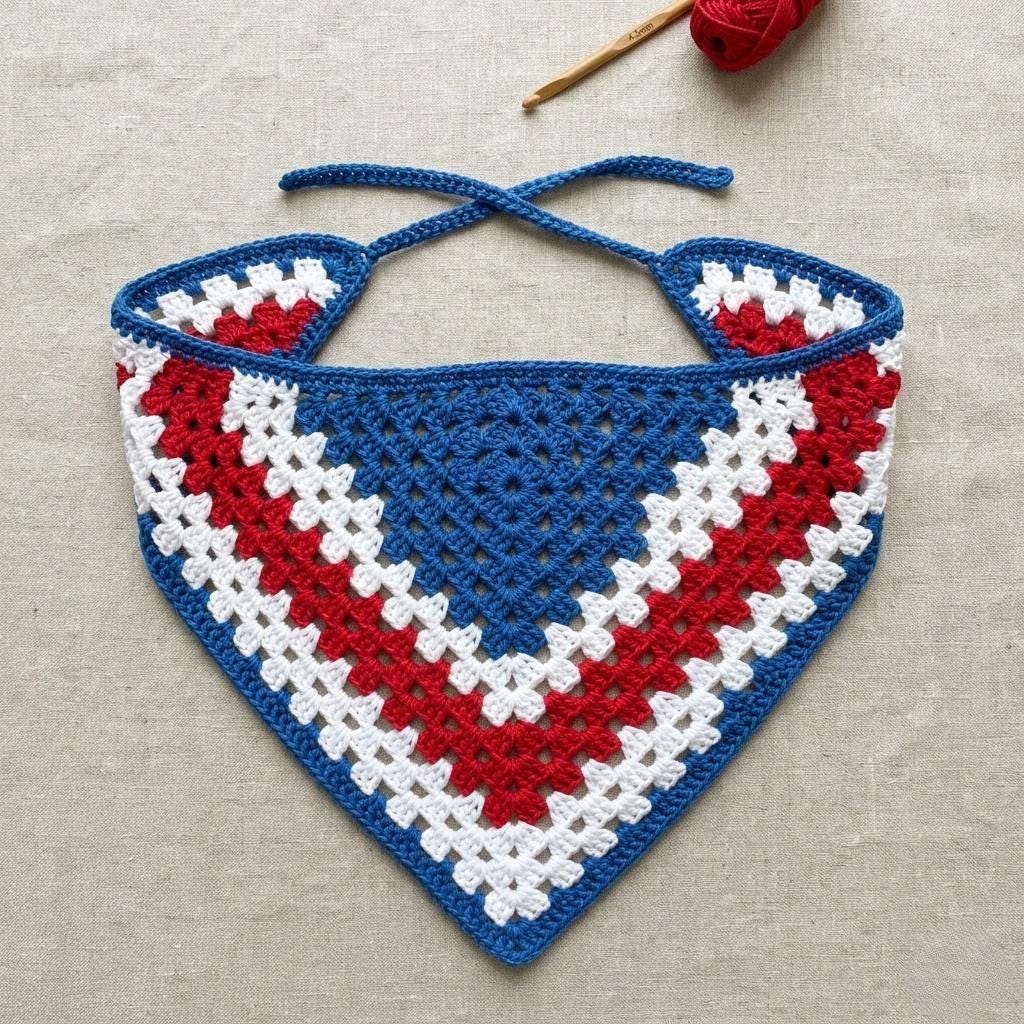 38 Head Scarf Crochet Patterns for Bandanas, Kerchiefs, and Stylish Wraps 9 Patriotic Granny Bandana Crochet