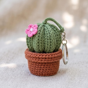 Crochet Cactus Keychain Pattern, Mini Amigurumi Potted Plant (PDF)
