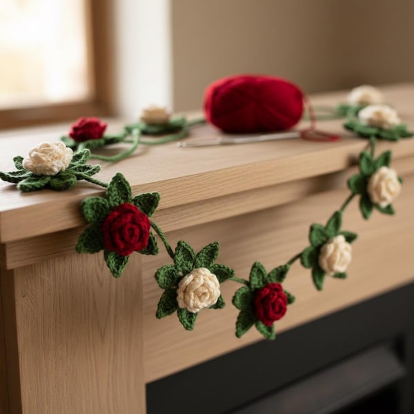 Beginner Crochet Rose Garland Pattern – Easy Floral Vine (PDF Pattern)