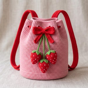 Patrón de mochila de fresa a crochet / minibolso con cordón (descarga en PDF)