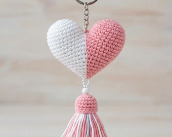 Crochet Heart Keychain Pattern: Two-Tone Tassel Amigurumi (PDF Download)