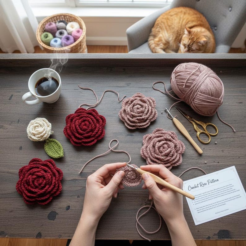 Crochet Rose Flower Pattern – Easy 3D Rose Tutorial PDF for Beginners ...