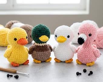 No-Sew Crochet Bird Pattern | Rubber Duck, Mallard, Flamingo & Pelican | Easy Amigurumi Toy