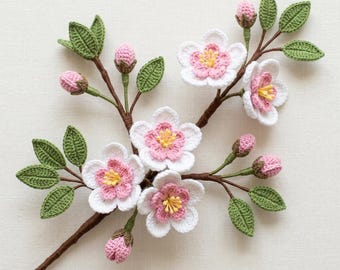 Cherry Blossom Crochet Pattern – Spring Flower Branch, Applique, PDF Pattern for Home Decor & Crafts