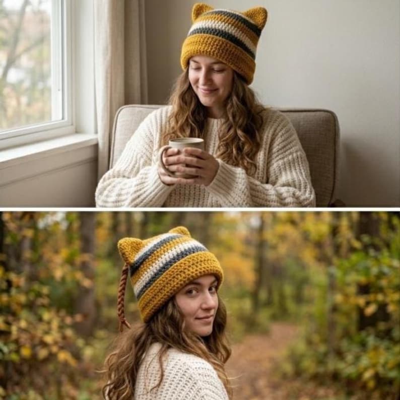 Easy Crochet Cat Ear Beanie Pattern – Beginner Rectangle Hat Design - Etsy