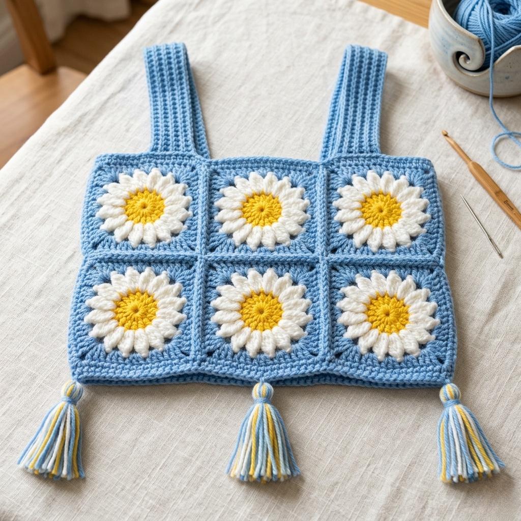 Floral Granny Square Crochet Crop Top