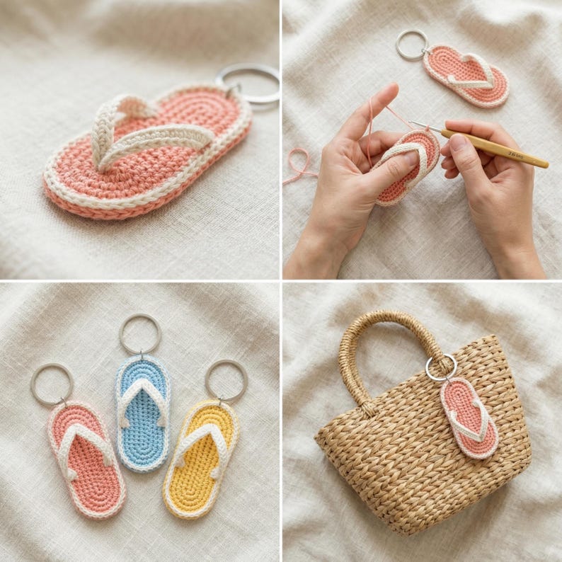 Crochet Flip Flop Keychain Pattern | Mini Sandal Amigurumi (PDF ...