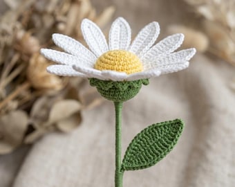 Crochet Daisy Bouquet Pattern PDF – Realistic Flower with Wire Stem (Digital Download)