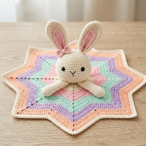 Baby Bunny Lovey Crochet Pattern – Star-Shaped Security Blanket & Amigurumi Bunny PDF