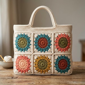 Scrappy Granny Square Crochet Tote Bag – Easy Pattern (PDF Pattern)