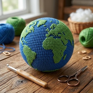 Wzór na szydełkową Ziemię amigurumi | Zabawka z kolorowymi kulami ziemskimi (wzór w formacie PDF)